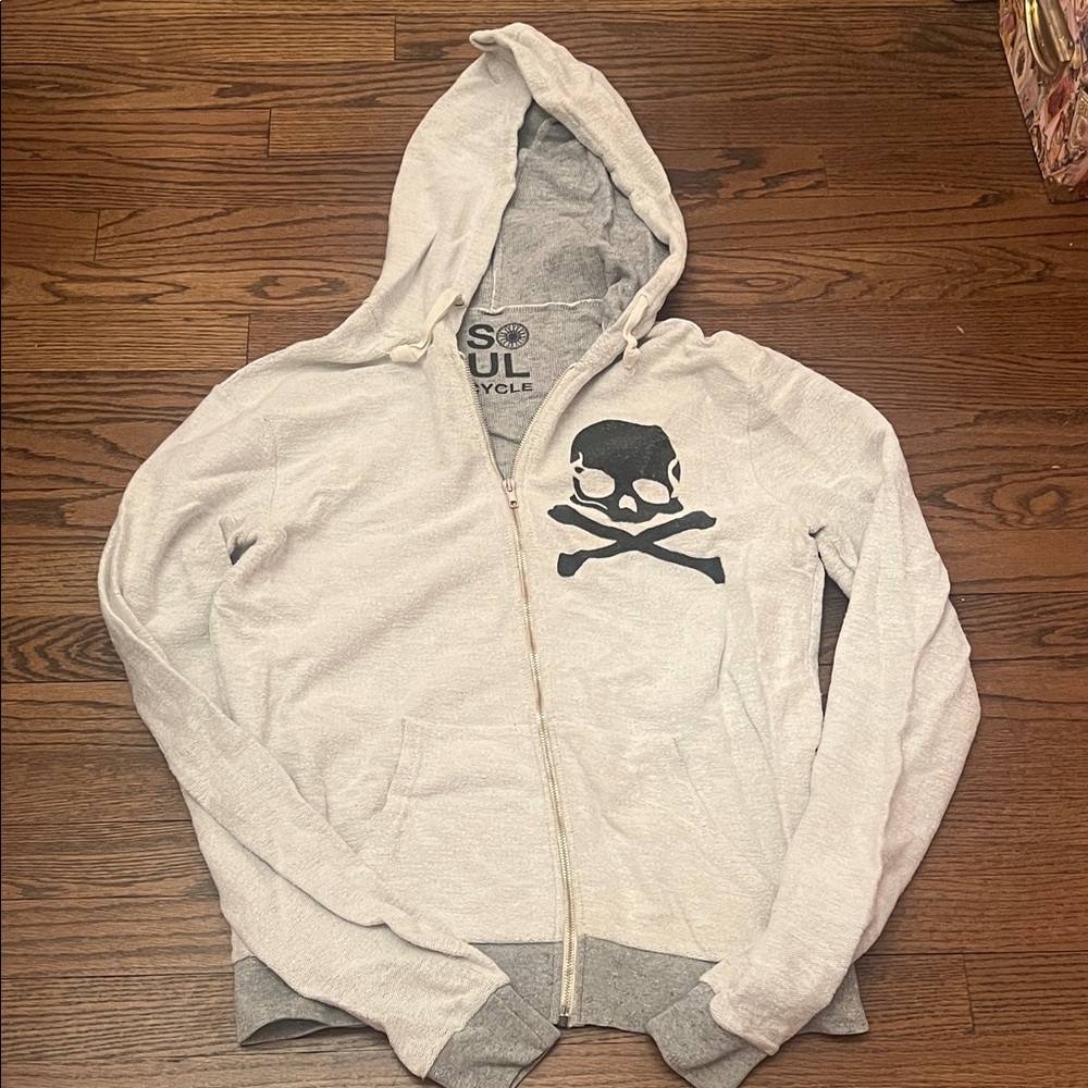 SoulCycle Light Gray Hoodie with Skull Design